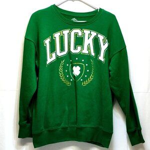 St. Patrick's Day "Lucky" Green Sweatshirt M (8-10) Measures Large 44" Chest EUC
